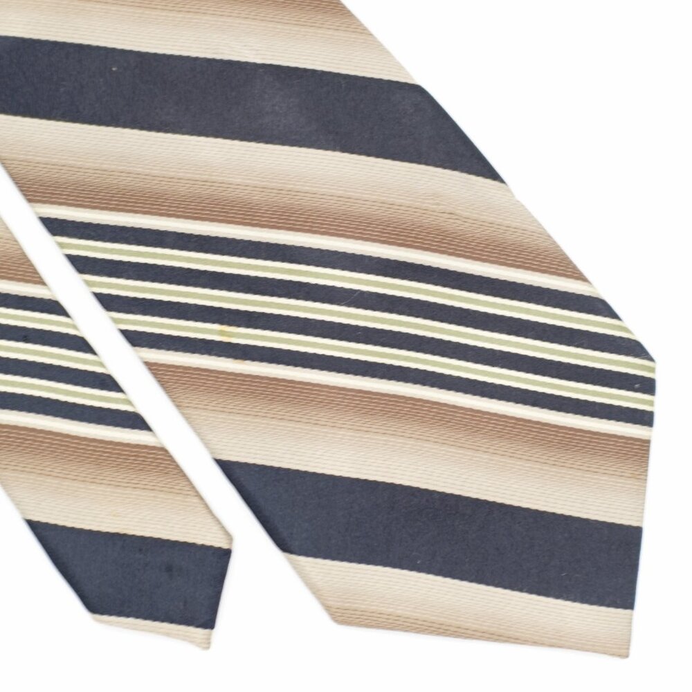 Pierre Cardin Black Tan Striped Woven‎ Wide Silk Tie